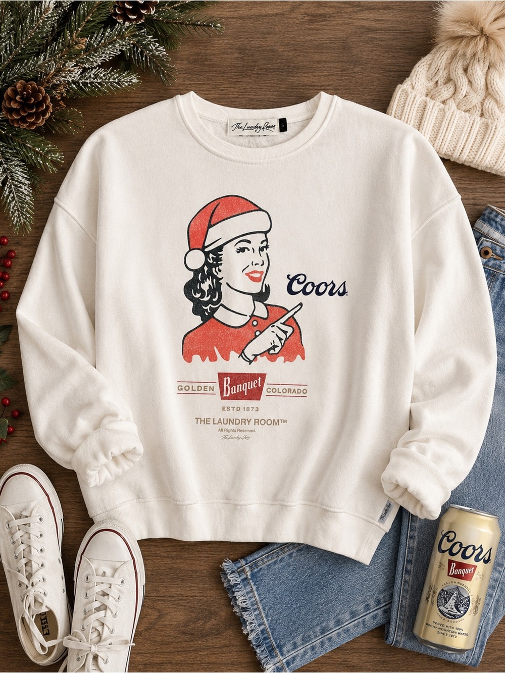 NWT The Laundry Room x Coors Banquet Christmas Graphic Sweatshirt Size Small